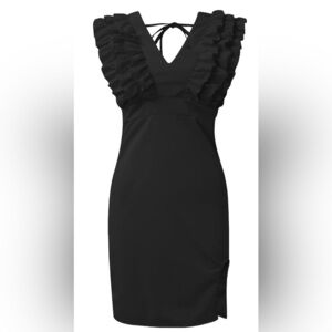 Plunge V Neck Back Zip Body Conforming Layered Ruffle Women's XL Dress NWOT